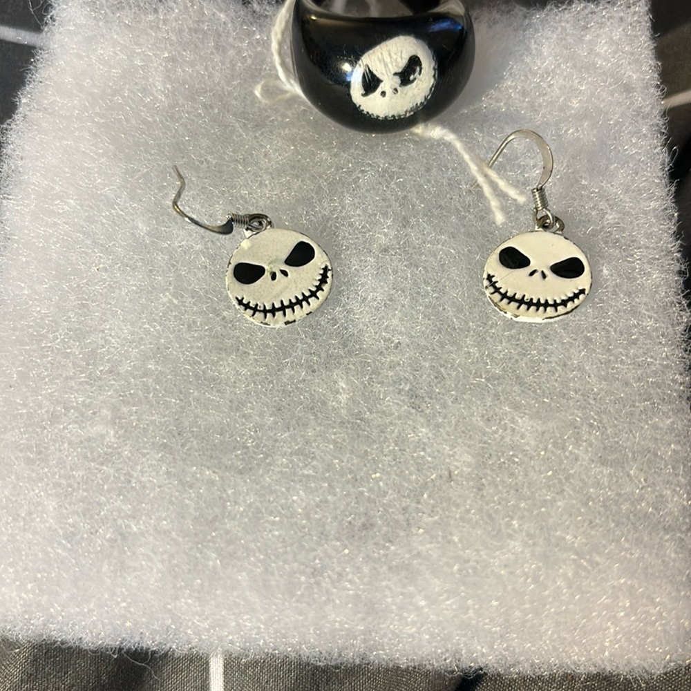 Preloved Jack Skellington earrings and ring
